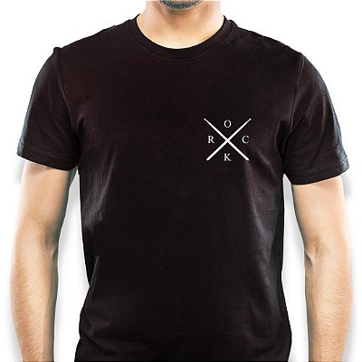 Camiseta premium Baquetas Rock para adulto com mangas curtas na cor preta
