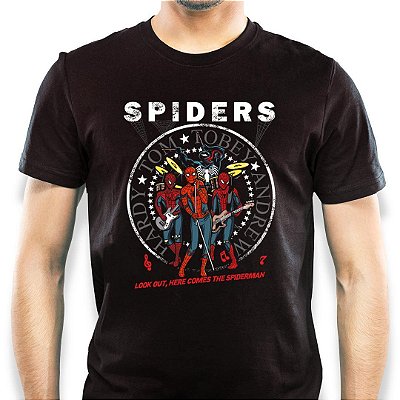 Camiseta rock Spiders tamanho adulto com mangas curtas na cor preta Premium