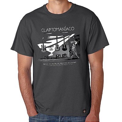 Camiseta para adulto com mangas curtas remium na cor cinza Eric Clapton Claptomaníaco