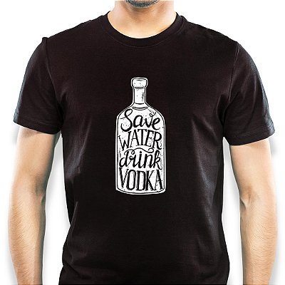 Camiseta Save Water Drink Vodka tamanho adulto com mangas curtas na cor Preta Premium