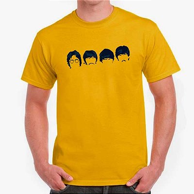 Camiseta Beatles Faces para adulto com mangas curtas na cor mostarda