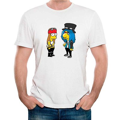 Camiseta rock Axl Bart e Milhouse Slash tamanho adulto com mangas curtas na cor Branca Premium