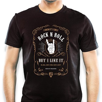 Camiseta rock Only Rock n Roll tamanho adulto com mangas curtas na cor Preta Premium