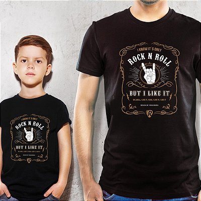 Kit Camisetas Masculina e Infantil Unissex Pretas de mangas curtas Tal pai tal filho / filha Only Rock n Roll
