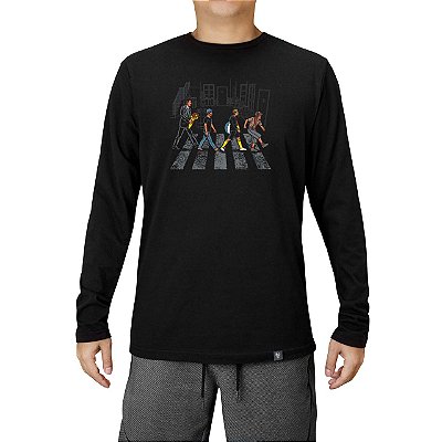 Camiseta rock Chaves Abbey Village tamanho adulto com mangas longas na cor preta masculina