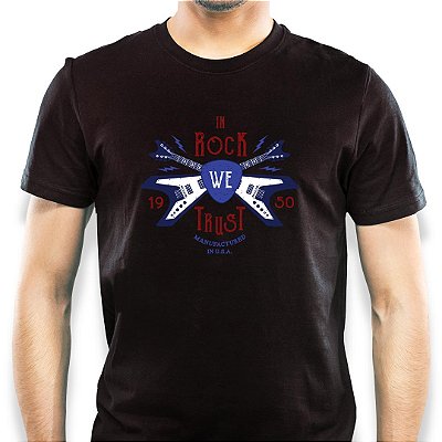 Camiseta In Rock We Trust 2.0 tamanho adulto com mangas curtas na cor preta Premium