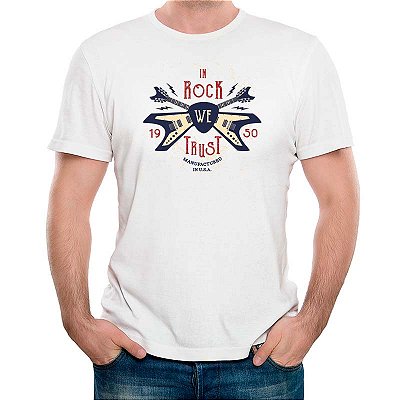 Camiseta In Rock we Trust 2.0 tamanho adulto com mangas curtas na cor Branca Premium