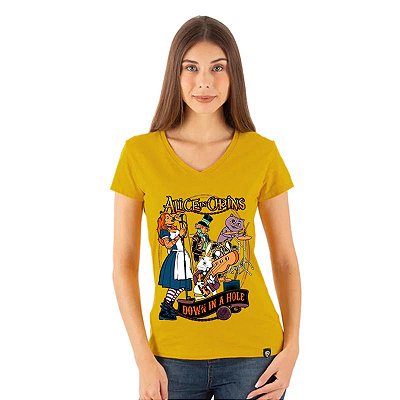 Oferta Relâmpago - Camiseta GG Feminina Mostarda Alice in Chains Premium