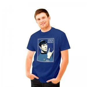 Oferta Relâmpago - Camiseta P Masculina Azul Marinho Spock Rocks Premium