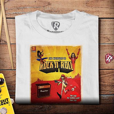 Oferta Relâmpago - Camiseta XG Masculina Vingadores do Rock Branca Premium