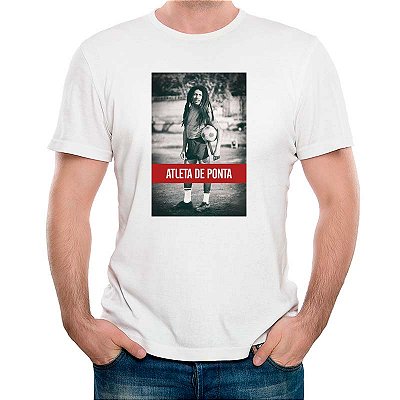 Camiseta Bob Marley Atleta de Ponta tamanho adulto com mangas curtas na cor Branca Premium