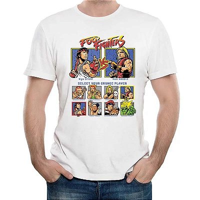 Camiseta rock Foo Fighters Street Fighter tamanho adulto com mangas curtas na cor branca