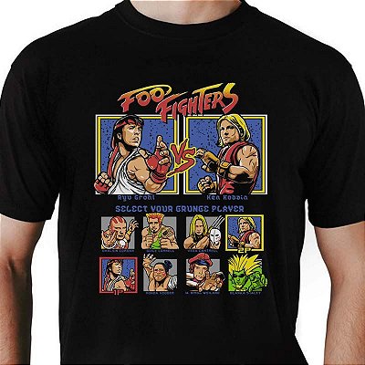 Camiseta rock Foo Fighters Street Fighter tamanho adulto com mangas curtas na cor preta