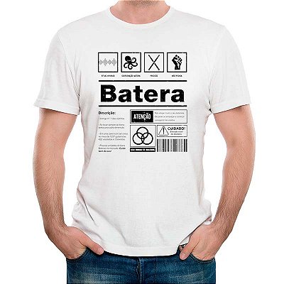 Camiseta Batera Composição tamanho adulto com mangas curtas na cor Branca Premium