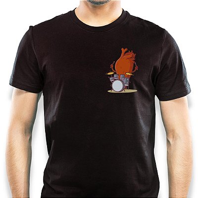 Camiseta Coração de Batera tamanho adulto com mangas curtas na cor Preta Premium