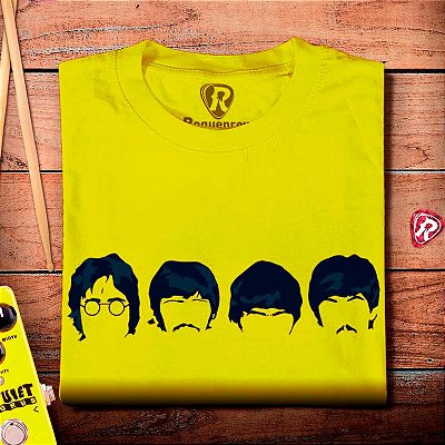 Oferta Relâmpago - Camiseta G masculina Amarela Beatles Faces Premium
