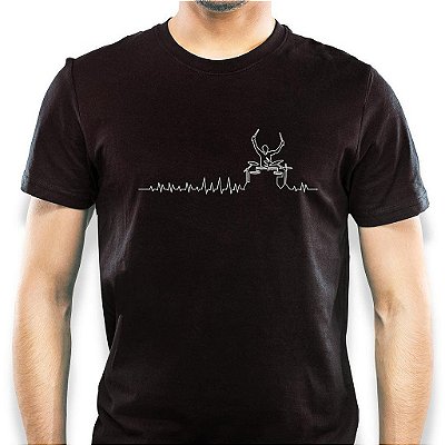 Oferta Relâmpago - Camiseta M Masculina Preta Cardiograma Drums Premium