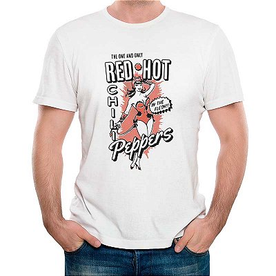 Camiseta Red Hot Chili Pepppers Pinup Retro tamanho adulto com mangas curtas na cor Branca Premium