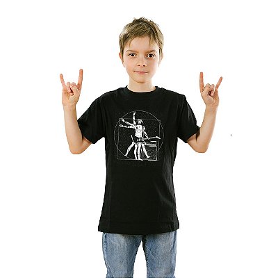 Camiseta Guitarrista Vitruviano Unissex Infantil Preta
