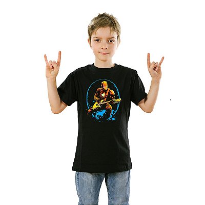 Camiseta Iron Man Guitar Player Unissex Infantil Preta