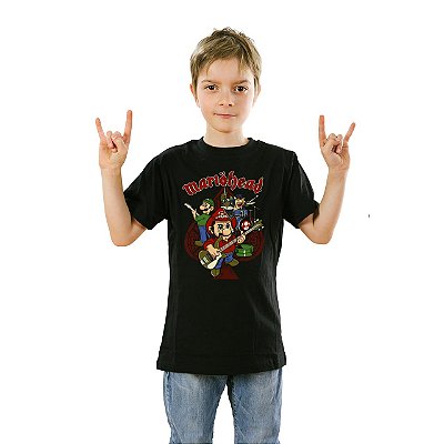 Camiseta Mario Head Unissex Infantil Preta