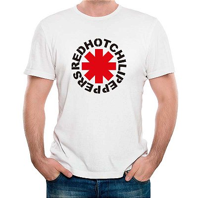 Camiseta Logo Red Hot Chili Pepppers tamanho adulto com mangas curtas na cor Branca Premium
