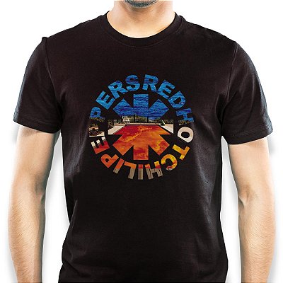 Camiseta Red Hot Chili Pepppers Logo Californication tamanho adulto com mangas curtas na cor Preta Premium