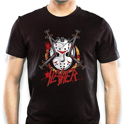 Camiseta rock Jason Slasher para adulto com mangas curtas na cor preta premium