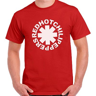 Camiseta na cor Vermelha com a Logo do Red Hot Chili Pepppers no tamanho adulto com mangas curtas Premium