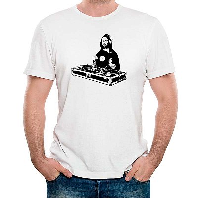 Camiseta Mona Lisa Dj tamanho adulto com mangas curtas na cor Branca Premium