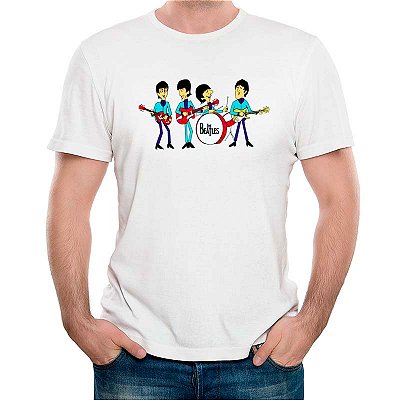 Camiseta Beatles Cartoon Banda tamanho adulto com mangas curtas na cor Branca Premium