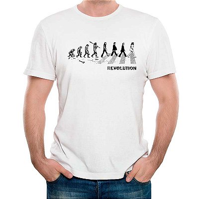 Camiseta Beatles Evolution / Revolution Premium com mangas curtas na cor branca