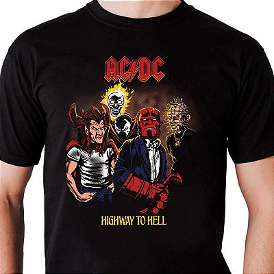 Camiseta rock Highway to Hell tamanho adulto com mangas curtas na cor preta Premium