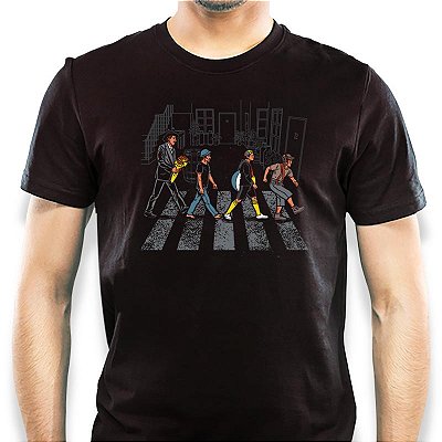 Camiseta Rock Premium Beatles Chaves Abbey Village tamanho adulto com mangas curtas na cor preta