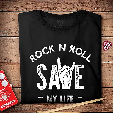 Oferta Relâmpago - Camiseta G Masculina Preta Rock n Roll Save my Life Premium