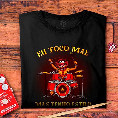Oferta Relâmpago - Camiseta G e GG Masculina Preta Toco Mal mas tenho Estilo Drums Premium