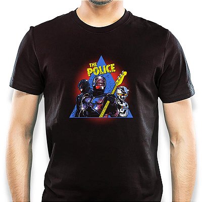 Camiseta Rock The Police tamanho adulto com mangas curtas na cor preta