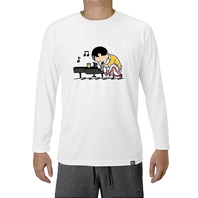 Oferta Relâmpago - Camiseta Manga Longa M Masculina Branca Freddy Mercury Snoopy