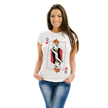 Oferta Relâmpago - Camiseta Freddie Mercury Cartas Baralho M e  G branca feminina Premium