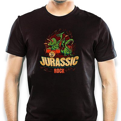 Camiseta Banda Jurassic Rock tamanho adulto com mangas curtas na cor preta