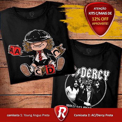 Kit 2 Camisetas premium Young Angus Masculina Preta e AC/Dercy Preta