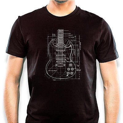 Camiseta Guitarra Patente tamanho adulto com mangas curtas na cor preta
