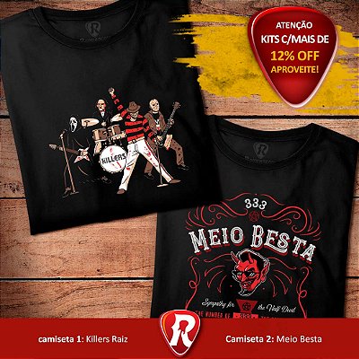 Kit 2 camisetas Premium pretas masculinas premium Killers Raiz e Meio Besta