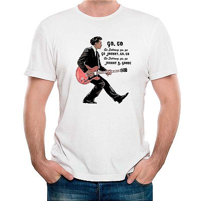 Camiseta Chuck Berry Johnny B. Goode tamanho adulto com mangas curtas na cor branca Premium