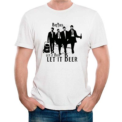 Camiseta Banda The Bootles Let it Beer tamanho adulto com mangas curtas na cor branca Premium