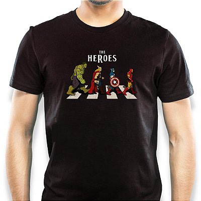 Camiseta The Heroes Abbey Road tamanho adulto com mangas curtas na cor preta Premium