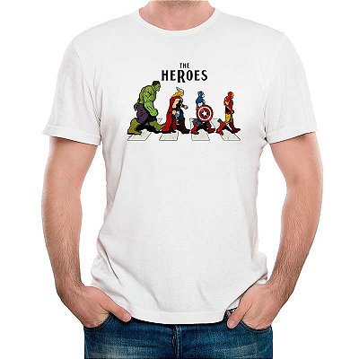 Camiseta The Heroes Abbey Road tamanho adulto com mangas curtas na cor branca Premium