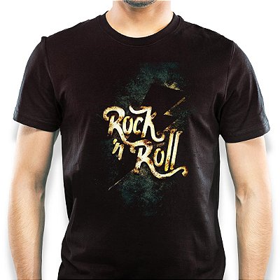 Camiseta Rock n Roll Thunder tamanho adulto com mangas curtas na cor preta Premium