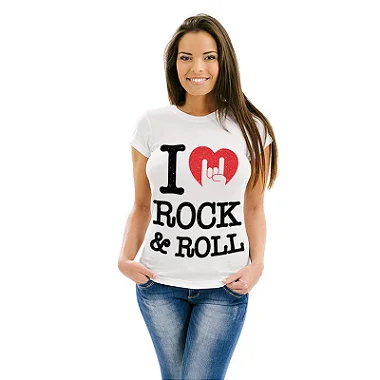 Oferta Relâmpago - Camiseta P Feminina Branca I Love Rock and Roll Premium