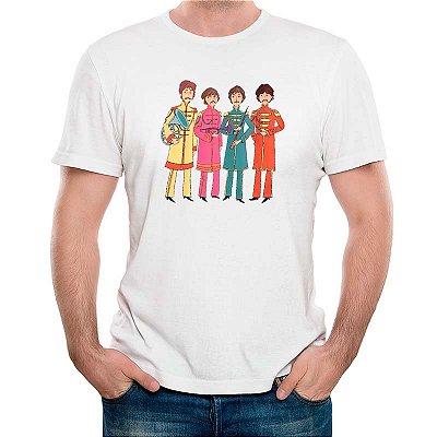 Camiseta The Beatles Manga Sgt. Peppers tamanho adulto com mangas curtas na cor branca Premium